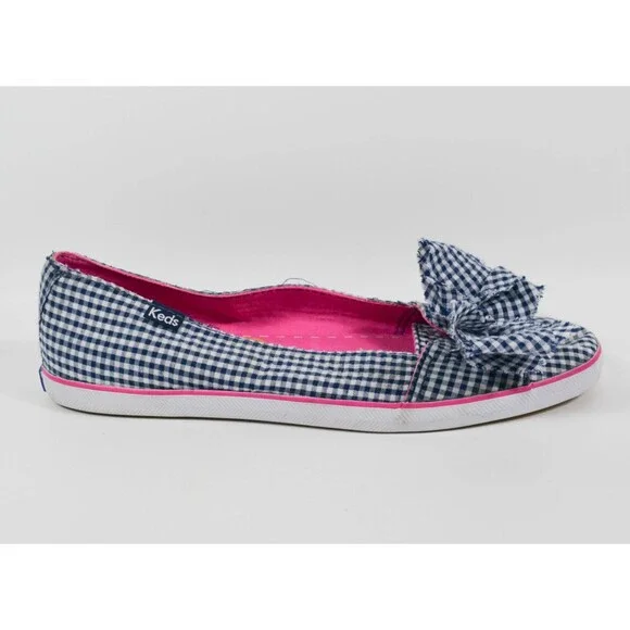 Keds Blue White Gingham Check Bow Slip On Tennis Shoes Sz 7 - Picture 4 of 5